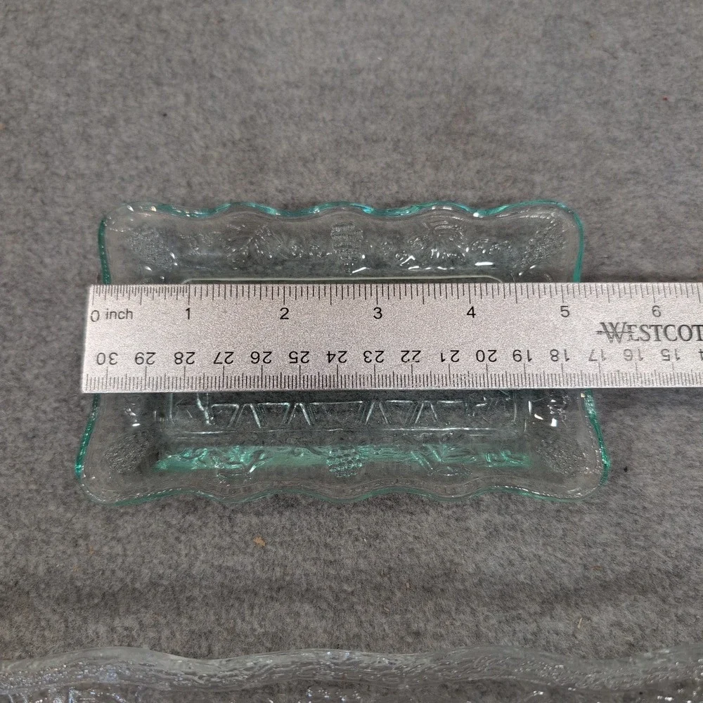 Tiara Indiana Glass Last Supper Bread Tray and Trinket Dish Set Clear Green - Picture 6 of 7